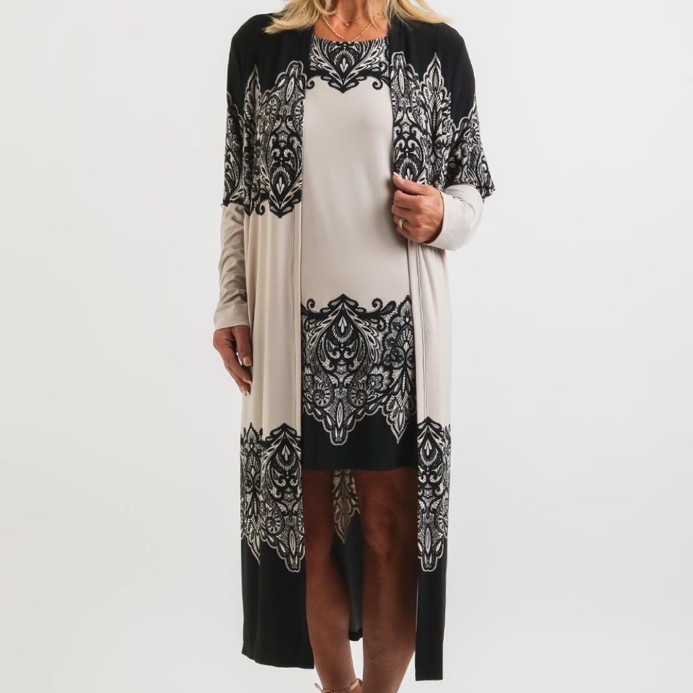 Joseph Ribkoff Printed Tank Dress Black and Beige 6